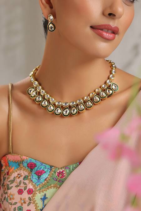 Paisley Pop Gold Plated Diamonds Kundan Necklace Jewellery Set at Aza Fashions Paisley Pop_Gold Plated Diamonds Kundan Necklace Jewellery Set _at_Aza_Fashions