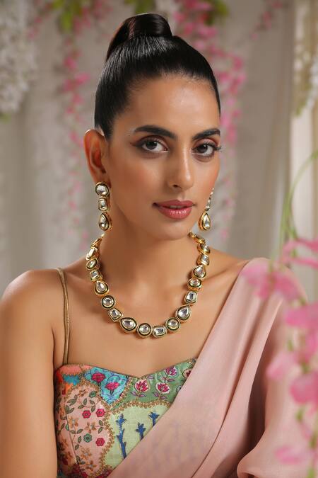 Paisley Pop Gold Plated Kundan Necklace Jewellery Set Online at Aza Fashions Paisley Pop_Gold Plated Kundan Necklace Jewellery Set _Online_at_Aza_Fashions