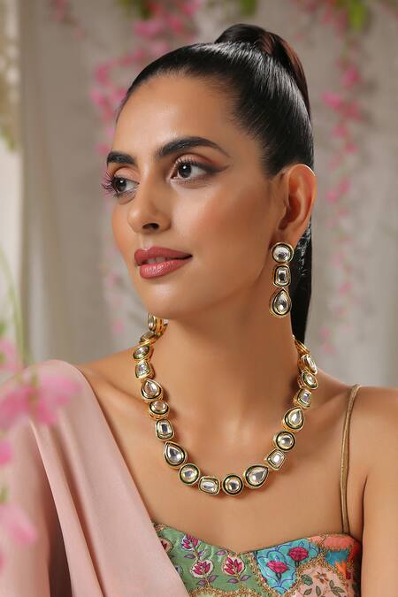 Shop Paisley Pop Gold Plated Kundan Necklace Jewellery Set Online at Aza Fashions Shop_Paisley Pop_Gold Plated Kundan Necklace Jewellery Set _Online_at_Aza_Fashions