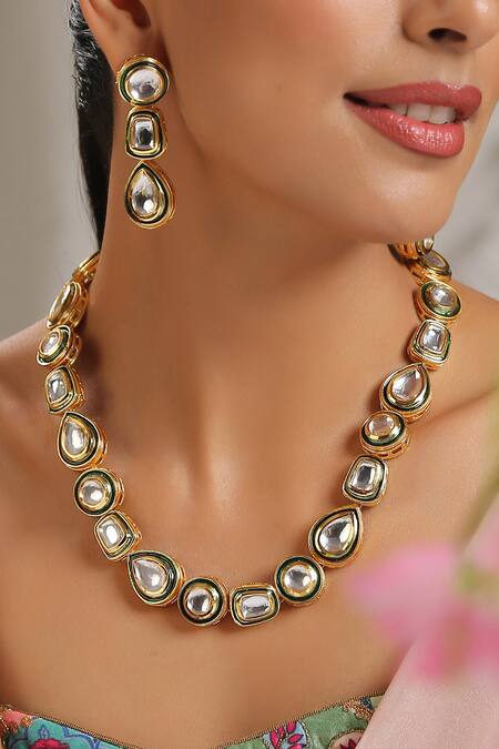 Paisley Pop Gold Plated Kundan Necklace Jewellery Set at Aza Fashions Paisley Pop_Gold Plated Kundan Necklace Jewellery Set _at_Aza_Fashions