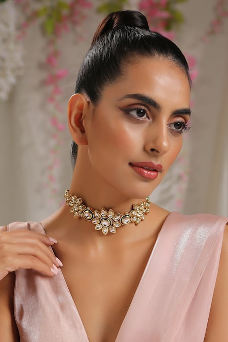 Buy_Paisley Pop_Gold Plated Kundan Choker Necklace _Online_at_Aza_Fashions