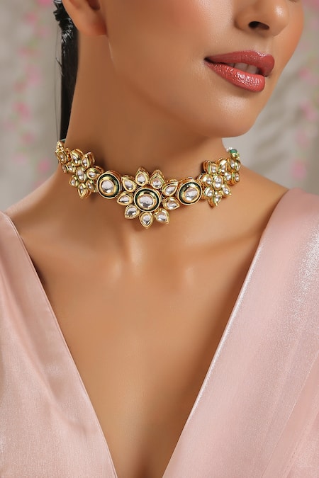 Shop_Paisley Pop_Gold Plated Kundan Choker Necklace _Online_at_Aza_Fashions