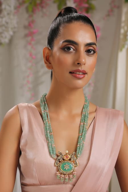 Paisley Pop Gold Plated Stone And Beads Kundan Long Necklace Online at Aza Fashions Paisley Pop_Gold Plated Stone And Beads Kundan Long Necklace _Online_at_Aza_Fashions
