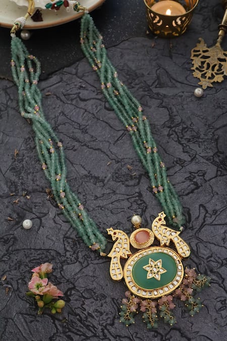 Buy Paisley Pop Gold Plated Stone And Beads Kundan Long Necklace Online at Aza Fashions Buy_Paisley Pop_Gold Plated Stone And Beads Kundan Long Necklace _Online_at_Aza_Fashions