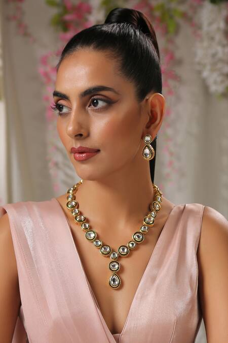 Paisley Pop Gold Plated Kundan Necklace Jewellery Set Online at Aza Fashions Paisley Pop_Gold Plated Kundan Necklace Jewellery Set _Online_at_Aza_Fashions
