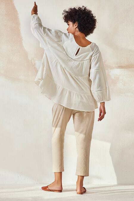 Kharakapas_Beige Cotton Apple Pant_Online_at_Aza_Fashions