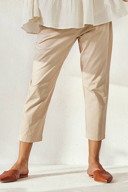 Buy_Kharakapas_Beige Cotton Apple Pant_Online_at_Aza_Fashions