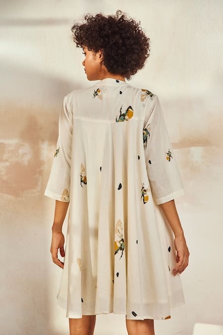 Kharakapas Cotton Bee Print Shirt Dress 