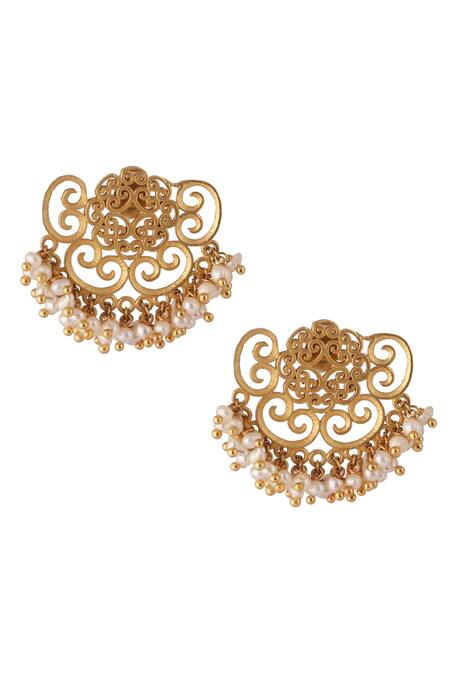 ZARIIN Gold Plated Pearls Cutwork Jewellery Set Gift Box Online at Aza Fashions ZARIIN_Gold Plated Pearls Cutwork Jewellery Set Gift Box _Online_at_Aza_Fashions