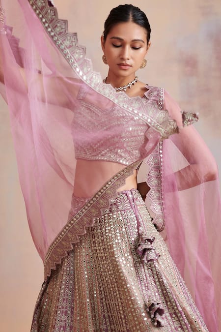 SUHINO Purple Organza, Slub Silk Mirror , Zari Sweetheart Bridal Lehenga Set Online at Aza Fashions SUHINO_Purple Organza, Slub Silk Mirror , Zari Sweetheart Bridal Lehenga Set _Online_at_Aza_Fashions