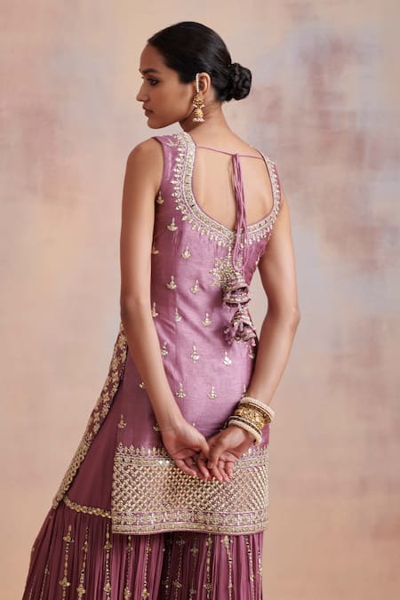 Shop SUHINO Purple Organza, Georgette, Slub Silk Mirror , Zari Kurta Gharara Set at Aza Fashions Shop_SUHINO_Purple Organza, Georgette, Slub Silk Mirror , Zari Kurta Gharara Set _at_Aza_Fashions