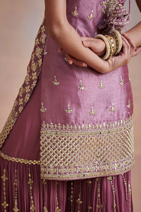 Buy SUHINO Purple Organza, Georgette, Slub Silk Mirror , Zari Kurta Gharara Set Online at Aza Fashions Buy_SUHINO_Purple Organza, Georgette, Slub Silk Mirror , Zari Kurta Gharara Set _Online_at_Aza_Fashions