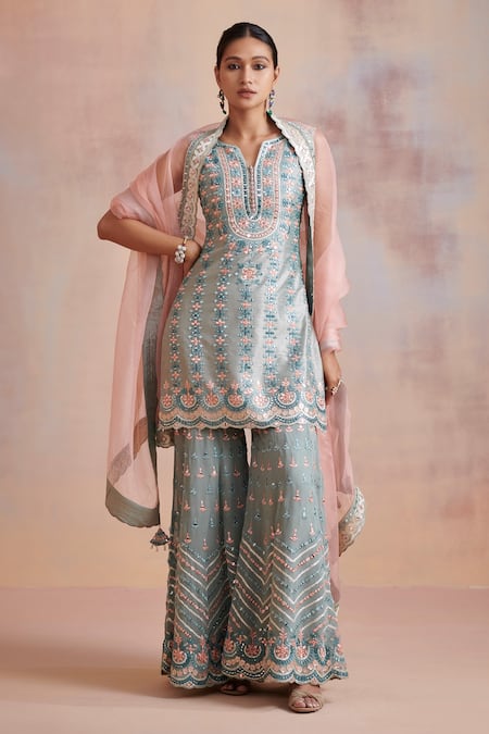 Suhino Mirror Work Kurta Gharara Set 