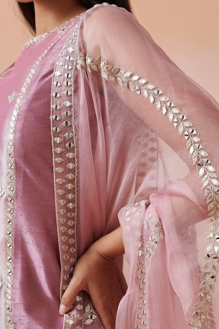 Buy_Suhino_Purple Organza, Slub Silk Mirror , Zari Round Notched Kurta Set _Online_at_Aza_Fashions