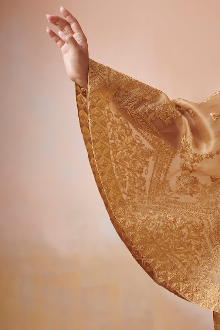 Buy_SUHINO_Yellow Tissue, Slub Silk Dori Work One Shoulder Cape Pant Set _Online_at_Aza_Fashions