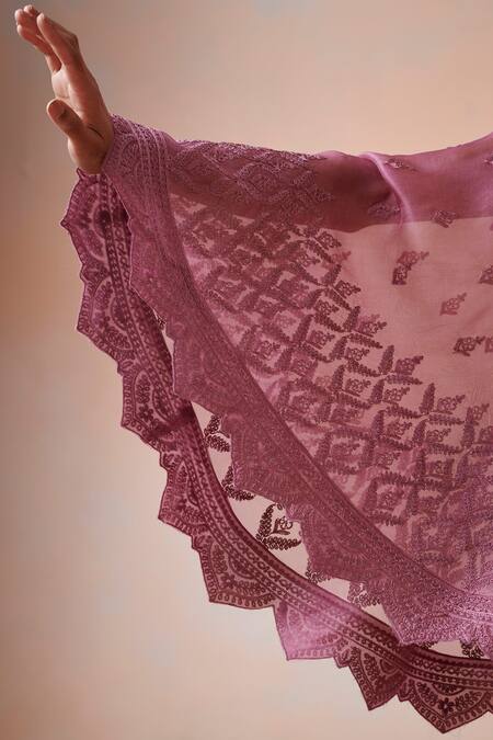 Shop_SUHINO_Purple Tissue, Slub Silk Dori Work One Shoulder Cape Pant Set _Online_at_Aza_Fashions