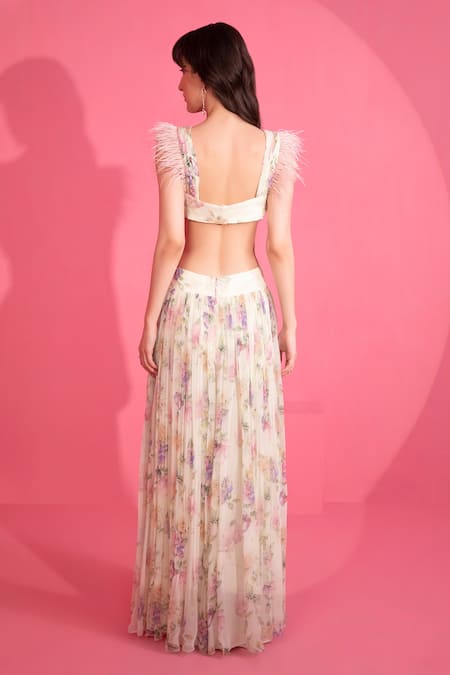 Mani Bhatia Floral Print Cut-Out Gown 