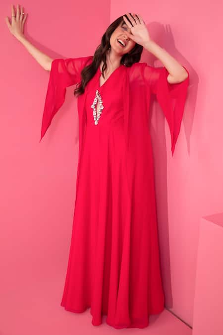 Wine Moss Cape Jumpsuit Design by Aakaar at Pernia's Pop Up Shop 2024