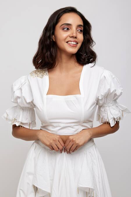 Shop_Daisydays.CO._White Cotton Embroidered Sanhe Layered Cascading Skirt And Crop Top Set _Online_at_Aza_Fashions