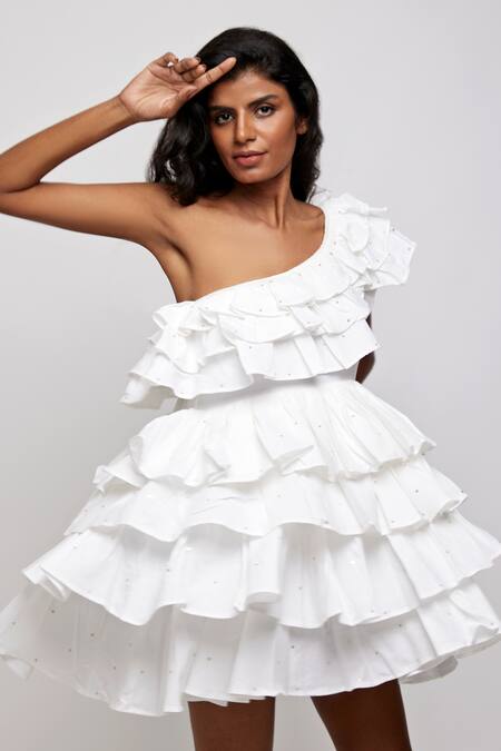Buy_Daisydays.CO._White Cotton Modal One Shoulder Sowl Dress _Online_at_Aza_Fashions