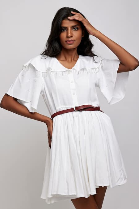 White cotton fit 2024 and flare dress