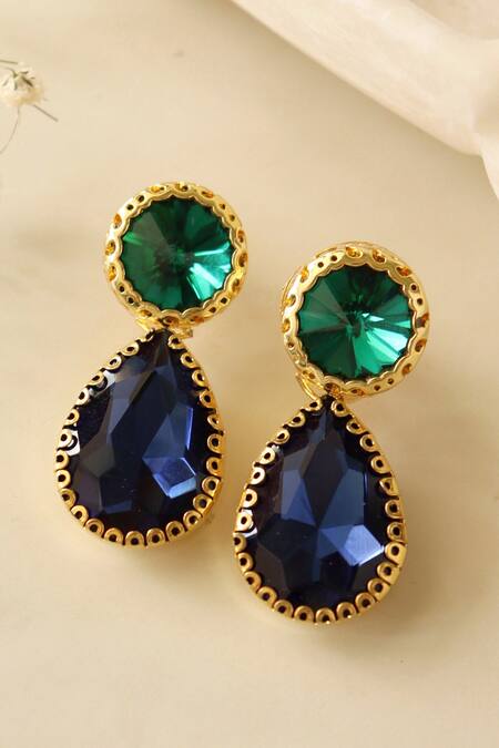 Buy Curio Cottage Blue Stones Drop Earrings Online at Aza Fashions Buy_Curio Cottage_Blue Stones Drop Earrings_Online_at_Aza_Fashions