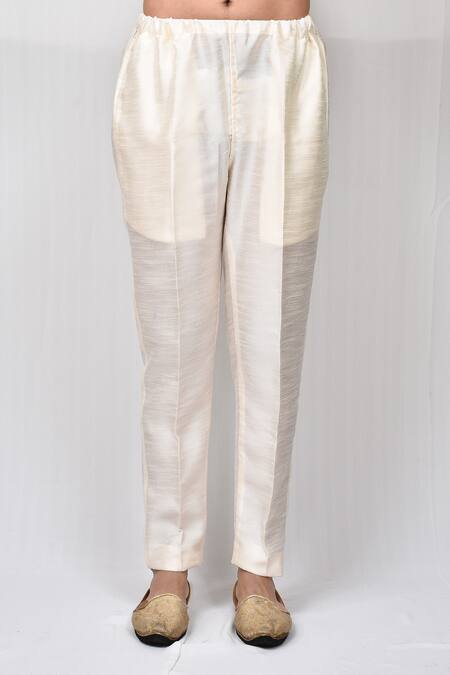 Shop_Arihant Rai Sinha_Beige Silk Elasticated Pant _at_Aza_Fashions