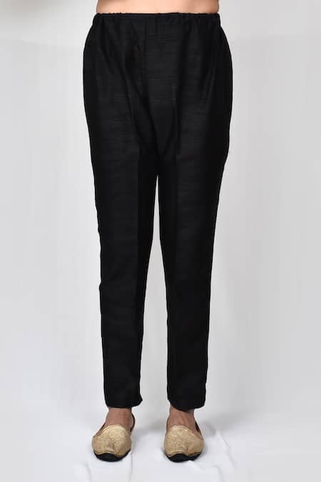 Shop_Arihant Rai Sinha_Black Silk Elasticated Pant _at_Aza_Fashions