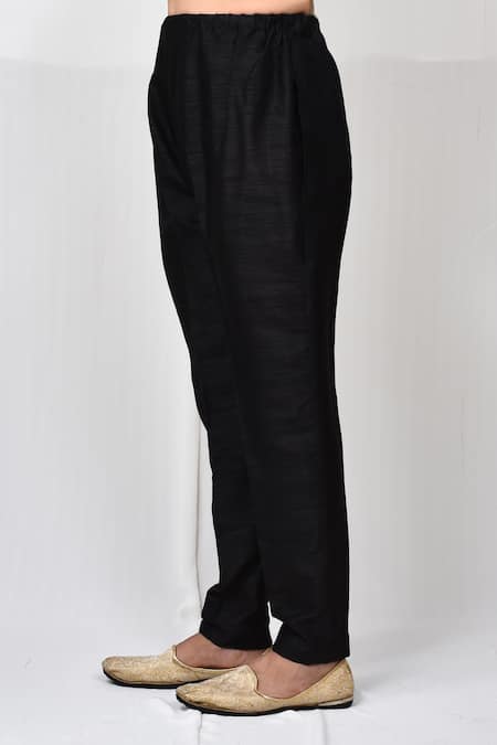 Buy_Arihant Rai Sinha_Black Silk Elasticated Pant _Online_at_Aza_Fashions