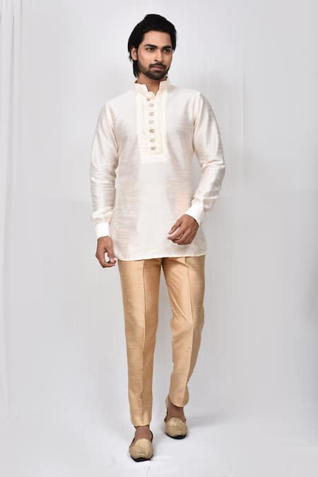 Aryavir Malhotra Beige Art Silk Plain Elasticated Pant