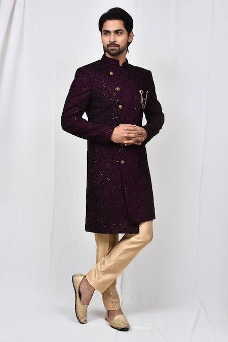 Aryavir Malhotra Paisley Embroidered Sherwani Set 