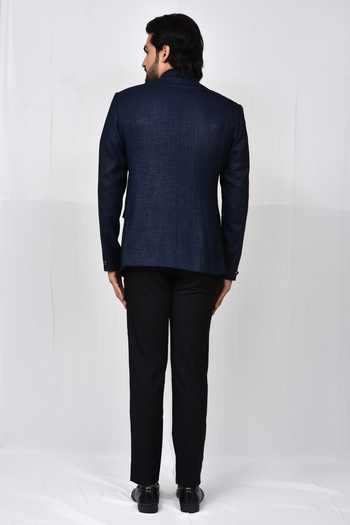 Aryavir Malhotra Navy Blue Bandhgala Set 