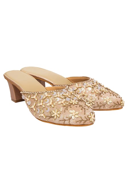 Kkarma Pink Embroidered Allure Mule Block Heels 