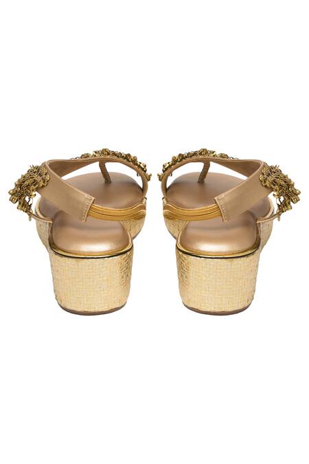 Buy_Kkarma Accessories_Gold Embroidery Ghungroo Embellished Platform Sandals _Online_at_Aza_Fashions