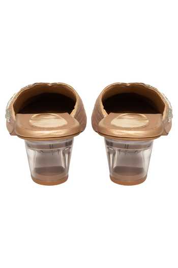 Buy_Kkarma Accessories_Gold Embroidery Gul Mule Block Heels_Online_at_Aza_Fashions