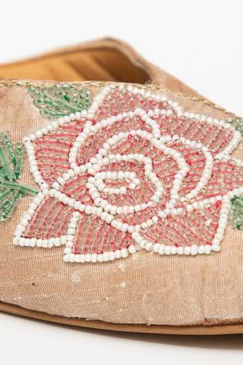 Shop_Kkarma Accessories_Gold Embroidery Gul Mule Block Heels_Online_at_Aza_Fashions