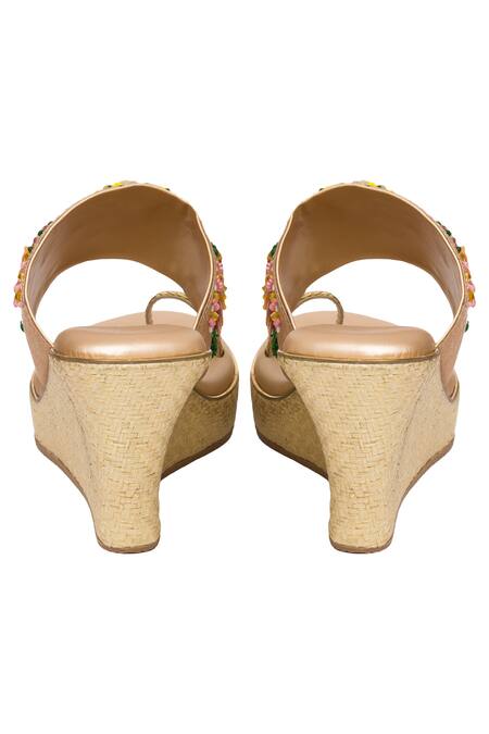 Buy Kkarma Accessories Multi Color Embroidery Manihari Kolhapuri Wedges Online at Aza Fashions Buy_Kkarma Accessories_Multi Color Embroidery Manihari Kolhapuri Wedges_Online_at_Aza_Fashions