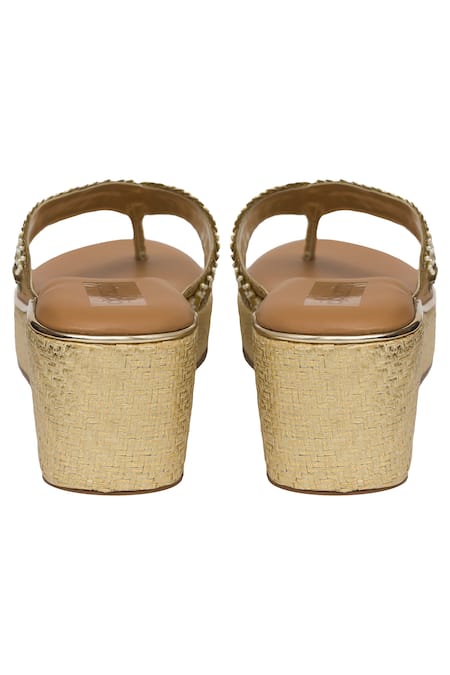 Buy_Kkarma Accessories_Gold Beads, Sequins Motila Embroidered Platform Wedges _Online_at_Aza_Fashions