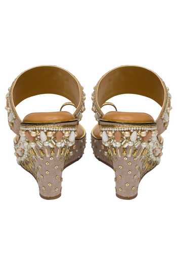 Buy_Kkarma Accessories_Pink Embroidery, Stones, Sequins Ryne Kolhapuri Platform Wedges _Online_at_Aza_Fashions