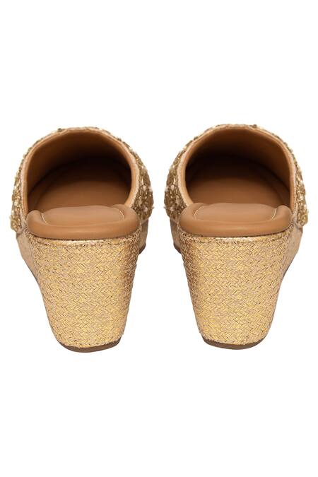 Buy_Kkarma Accessories_Gold Embroidery Sultan Platform Wedges _Online_at_Aza_Fashions