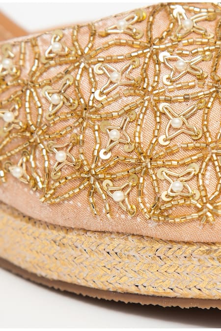 Shop_Kkarma Accessories_Gold Embroidery Sultan Platform Wedges _Online_at_Aza_Fashions