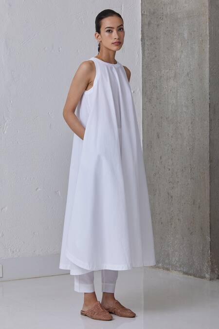 The Summer House_White Organic Cotton High Neck Audric Tunic And Pant Set _Online_at_Aza_Fashions