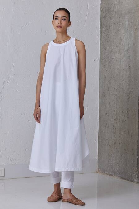 Buy_The Summer House_White Organic Cotton High Neck Audric Tunic And Pant Set _Online_at_Aza_Fashions