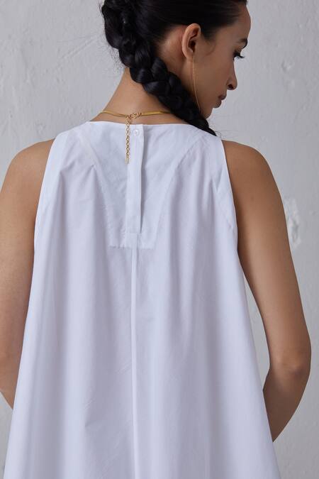 The Summer House_White Organic Cotton High Neck Audric Tunic And Pant Set _at_Aza_Fashions