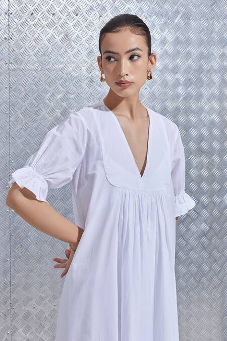 Shop_The Summer House_White Organic Cotton V Neck Bili Dress_Online_at_Aza_Fashions