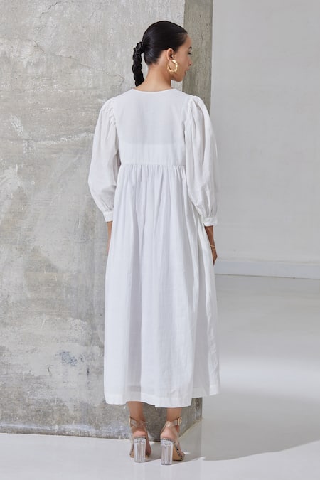 Shop The Summer House White Organic Cotton Round Notched Veallai Dress at Aza Fashions Shop_The Summer House_White Organic Cotton Round Notched Veallai Dress _at_Aza_Fashions