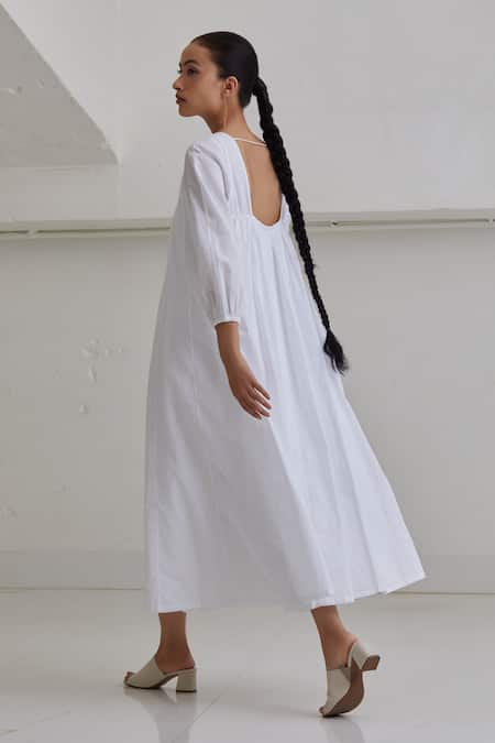 Shop The Summer House White Organic Cotton Round Telupu Panelled Dress at Aza Fashions Shop_The Summer House_White Organic Cotton Round Telupu Panelled Dress _at_Aza_Fashions