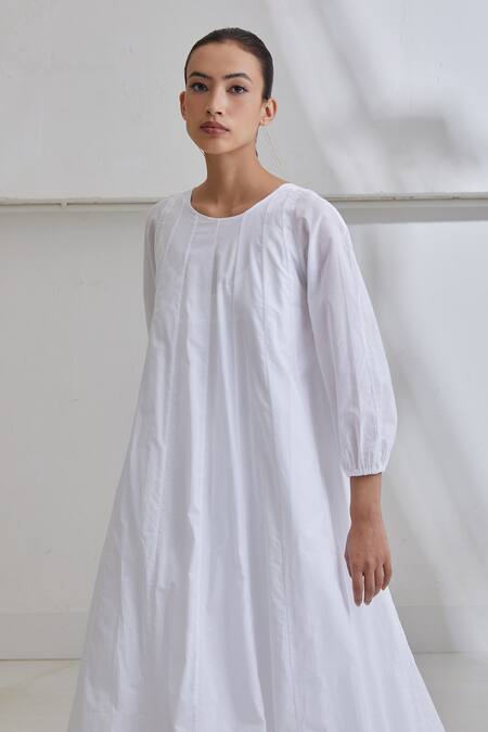 Buy The Summer House White Organic Cotton Round Telupu Panelled Dress Online at Aza Fashions Buy_The Summer House_White Organic Cotton Round Telupu Panelled Dress _Online_at_Aza_Fashions