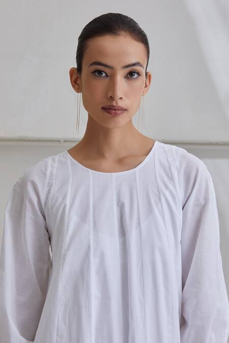 The Summer House White Organic Cotton Round Telupu Panelled Dress at Aza Fashions The Summer House_White Organic Cotton Round Telupu Panelled Dress _at_Aza_Fashions