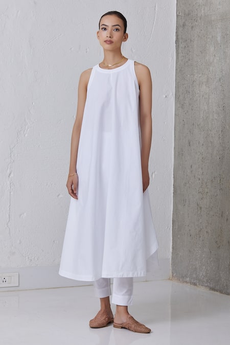 The Summer House White Organic Cotton Plain High Neck Audric Dress 